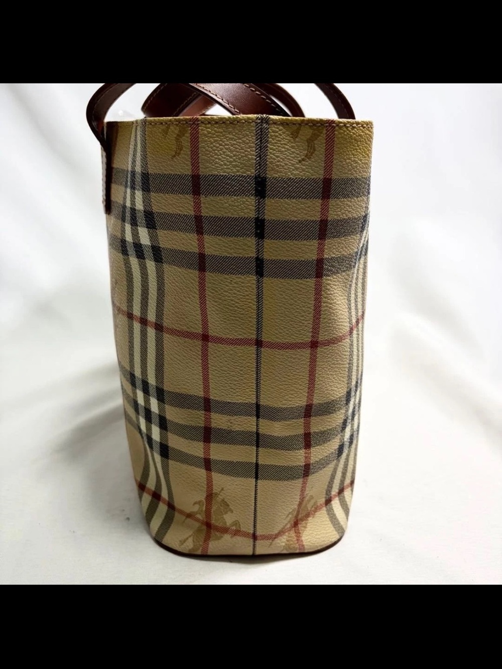 Burberry Beige Check Tote with Brown Leather Handles - Picture 6 of 16